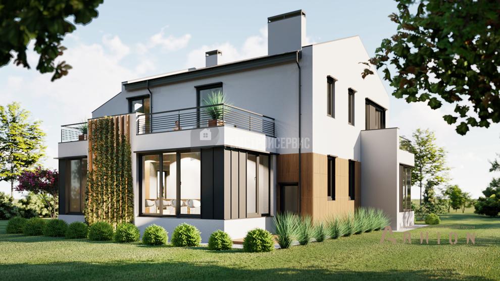 4. Проект двухэтажного дома в немецком стиле с двускатной кровлей, t-93-01, площадью - 217 кв c терассой